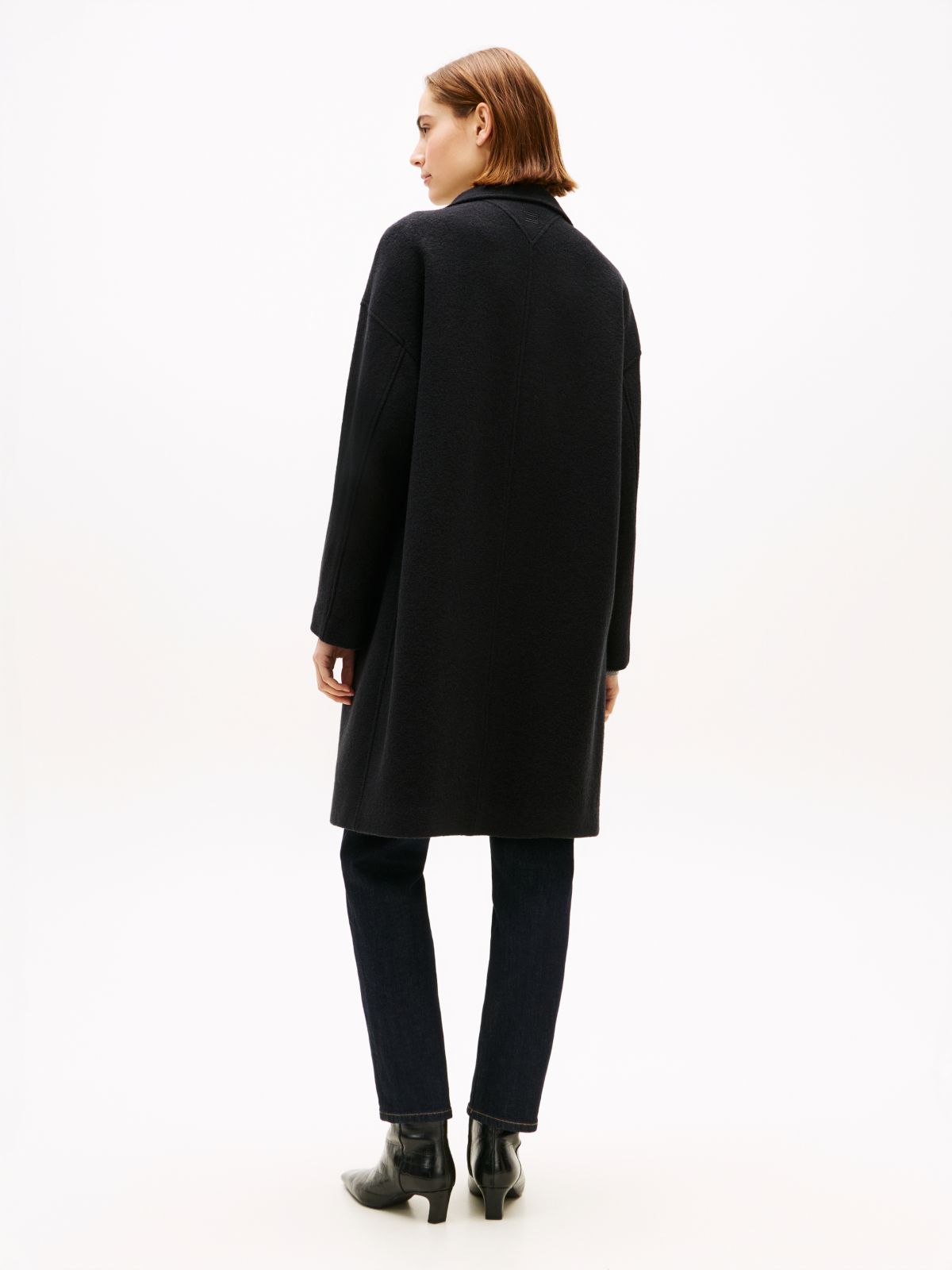 Wool Blend Funnel Neck Relaxed Coat — Black