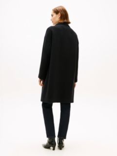 Wool Blend Funnel Neck Relaxed Coat — Black 4