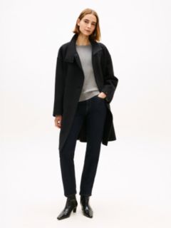 Wool Blend Funnel Neck Relaxed Coat — Black 1