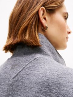 Wool Blend Funnel Neck Relaxed Coat — Grey 3