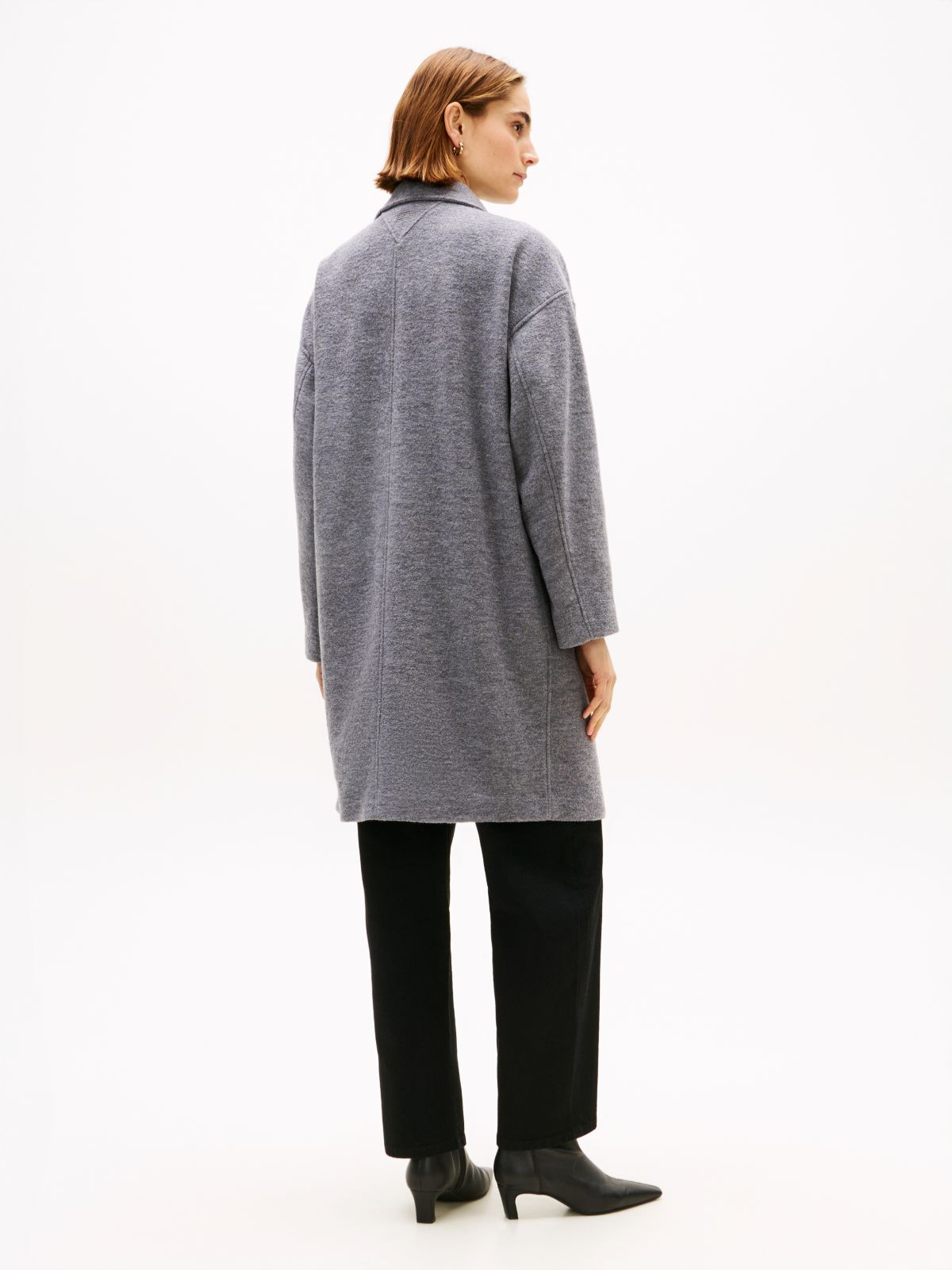 Wool Blend Funnel Neck Relaxed Coat — Grey