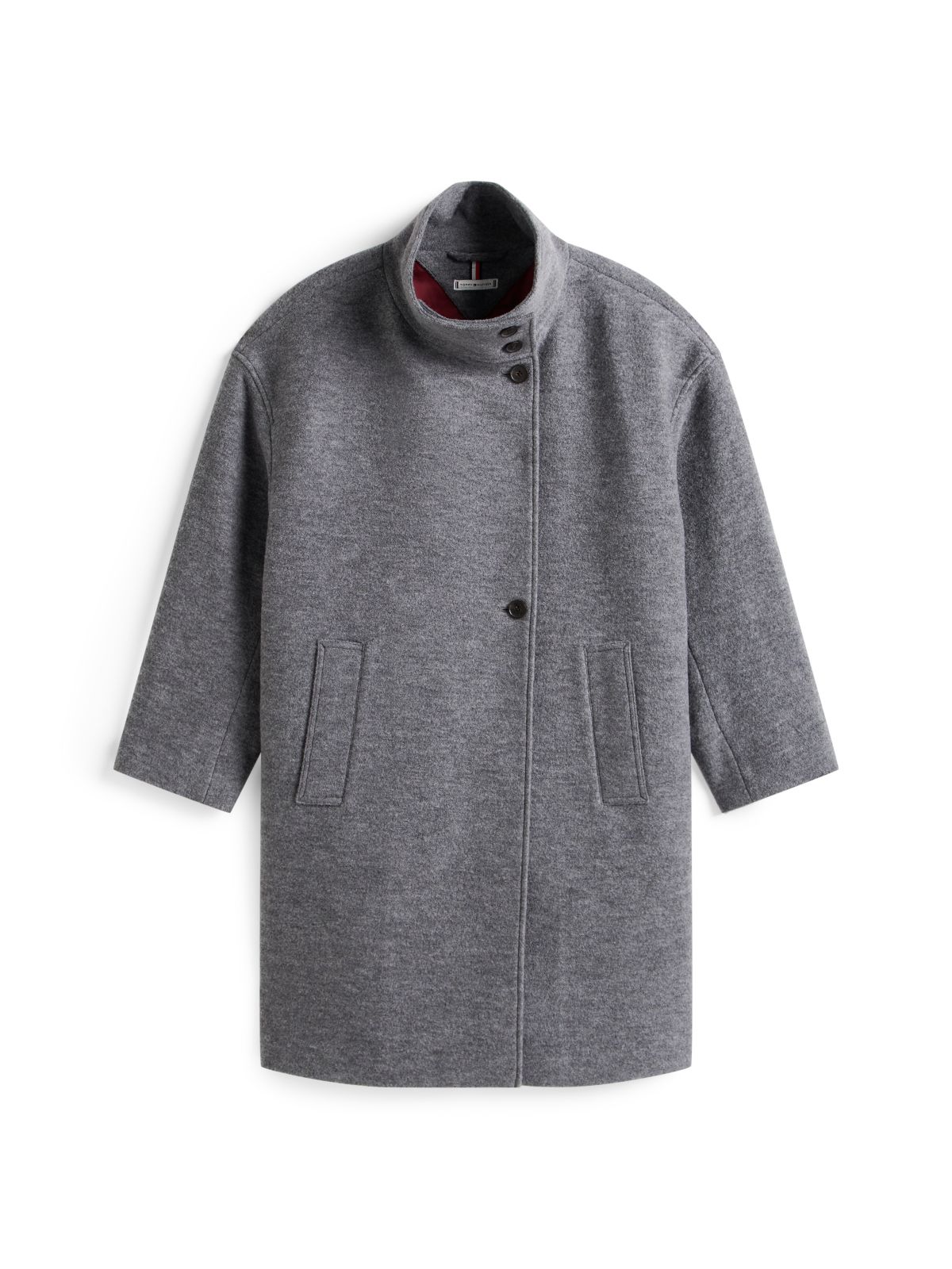 Wool Blend Funnel Neck Relaxed Coat — Grey