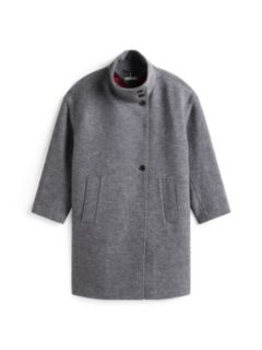 Wool Blend Funnel Neck Relaxed Coat — Grey 6