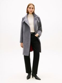 Wool Blend Funnel Neck Relaxed Coat — Grey 1