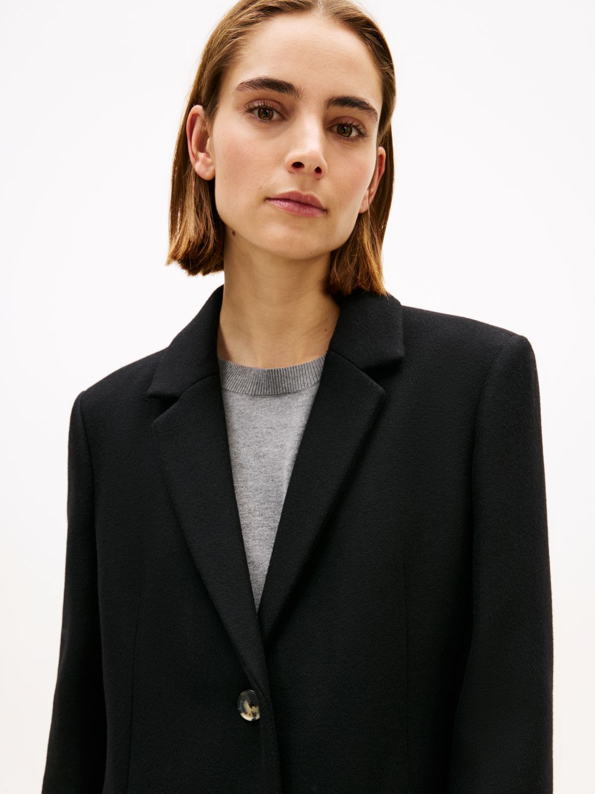 Wool Blend Longline Coat With Cashmere — Black