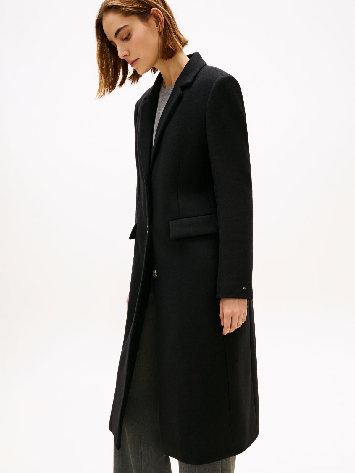 Wool Blend Longline Coat With Cashmere — Black