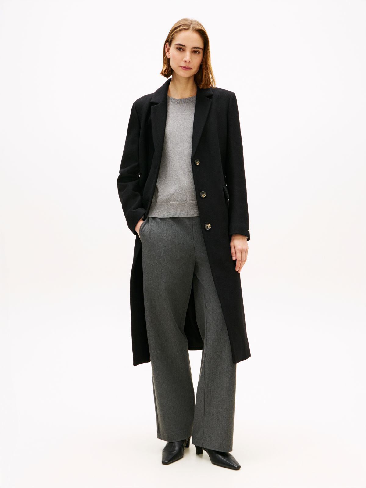 Wool Blend Longline Coat With Cashmere — Black