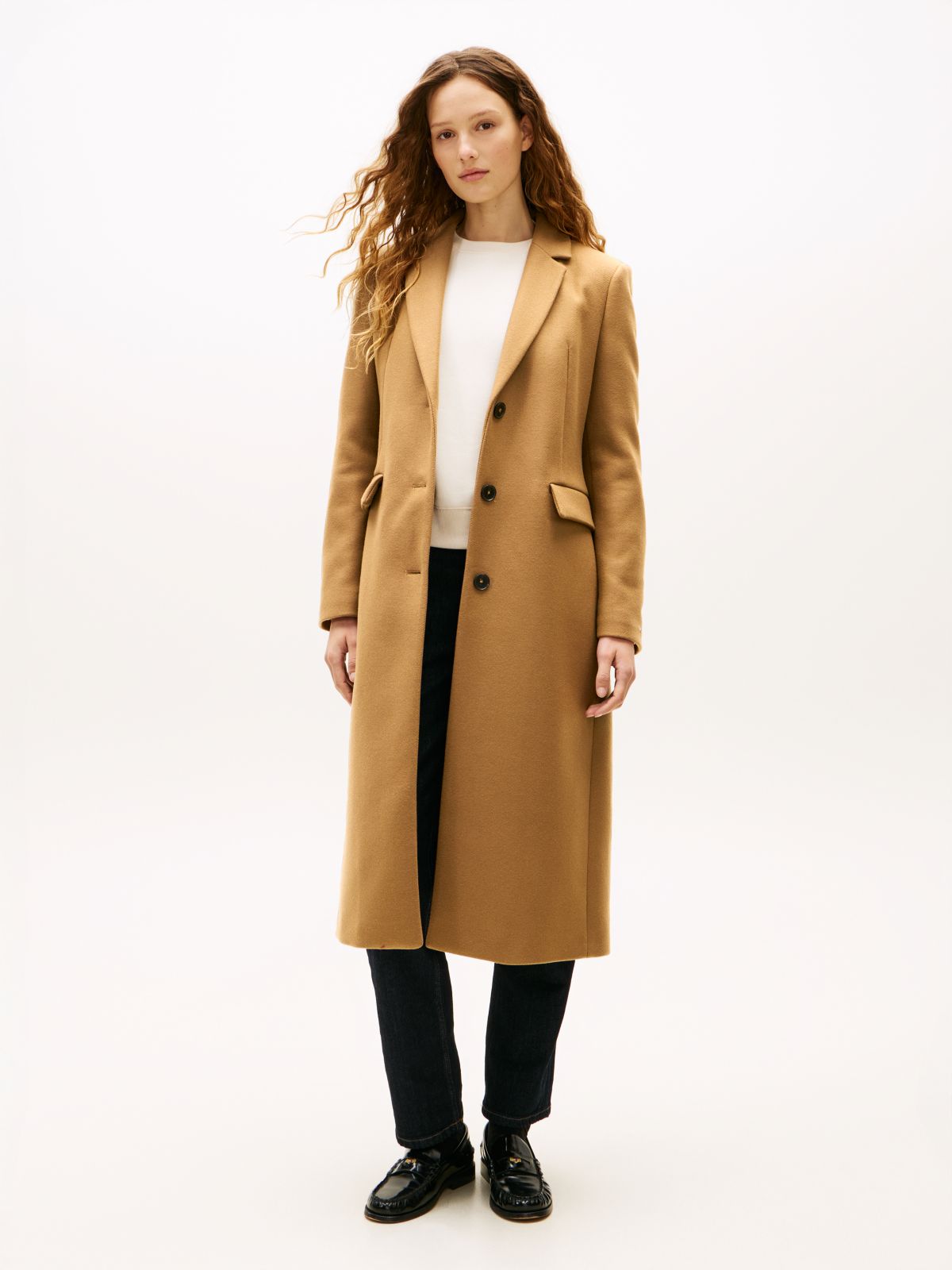 Wool Blend Longline Coat With Cashmere — Brown