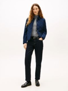 Crest Embroidery Padded Quilted Slim Jacket — Blue 3