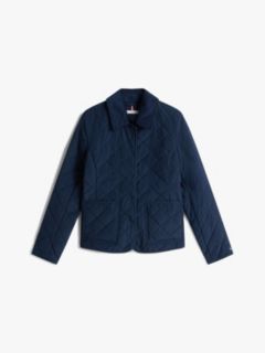 Crest Embroidery Padded Quilted Slim Jacket — Blue 5