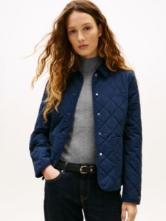 Crest Embroidery Padded Quilted Slim Jacket — Blue 1
