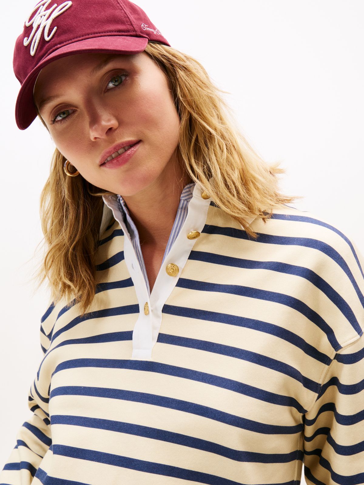 Gold-Tone Button Relaxed Rugby Sweatshirt — Multi