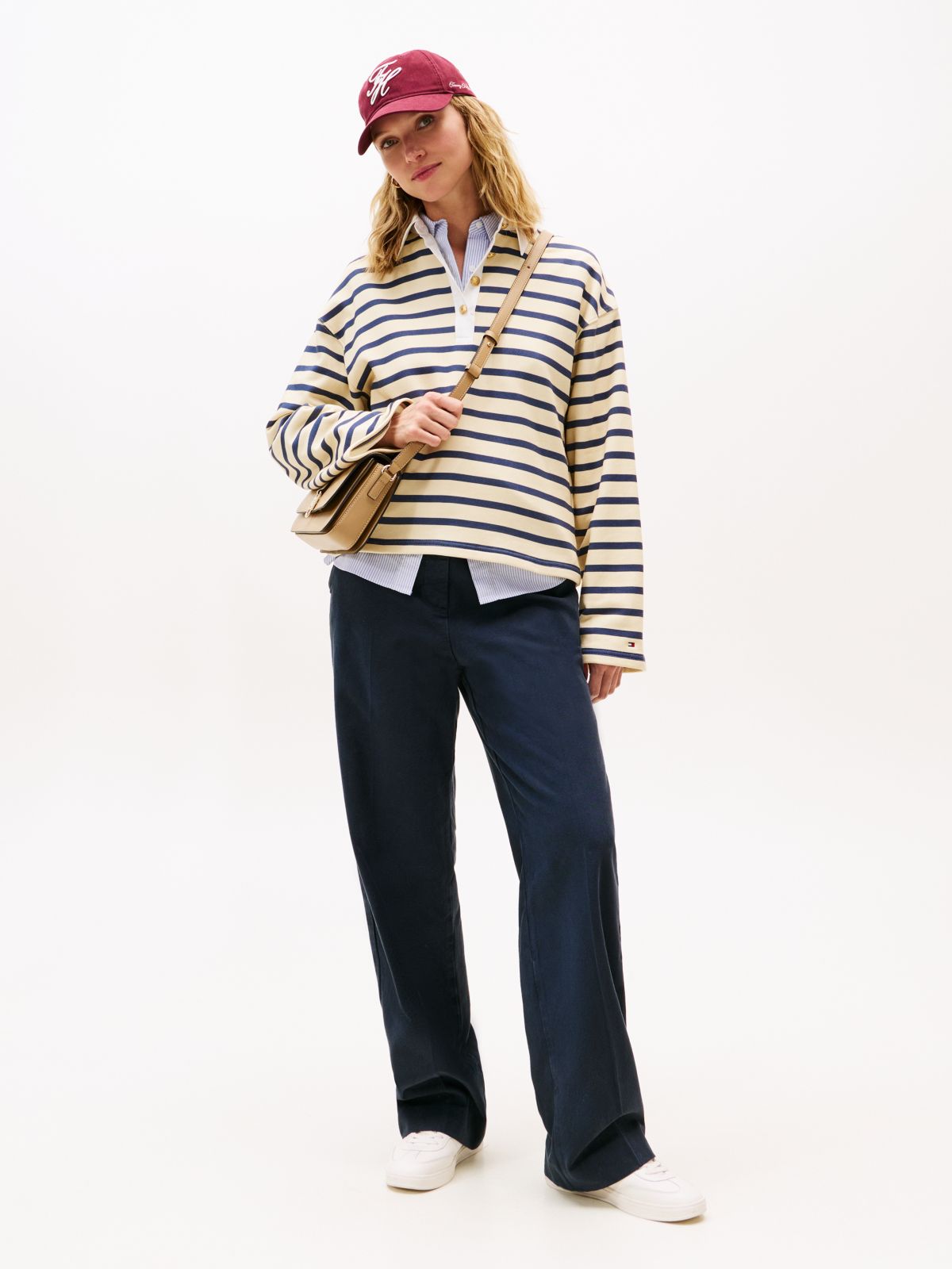 Gold-Tone Button Relaxed Rugby Sweatshirt — Multi