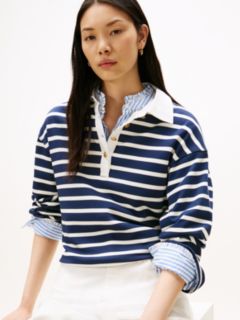Gold-Tone Button Relaxed Rugby Sweatshirt — Multi 2