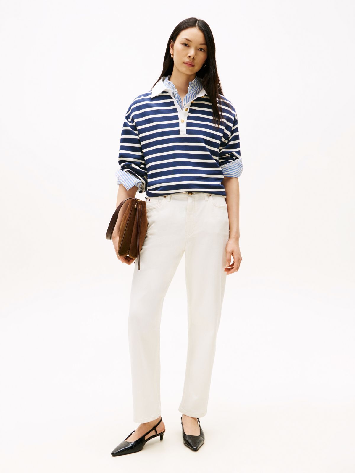 Gold-Tone Button Relaxed Rugby Sweatshirt — Multi