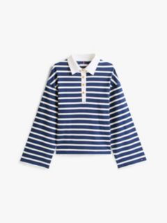 Gold-Tone Button Relaxed Rugby Sweatshirt — Multi 5