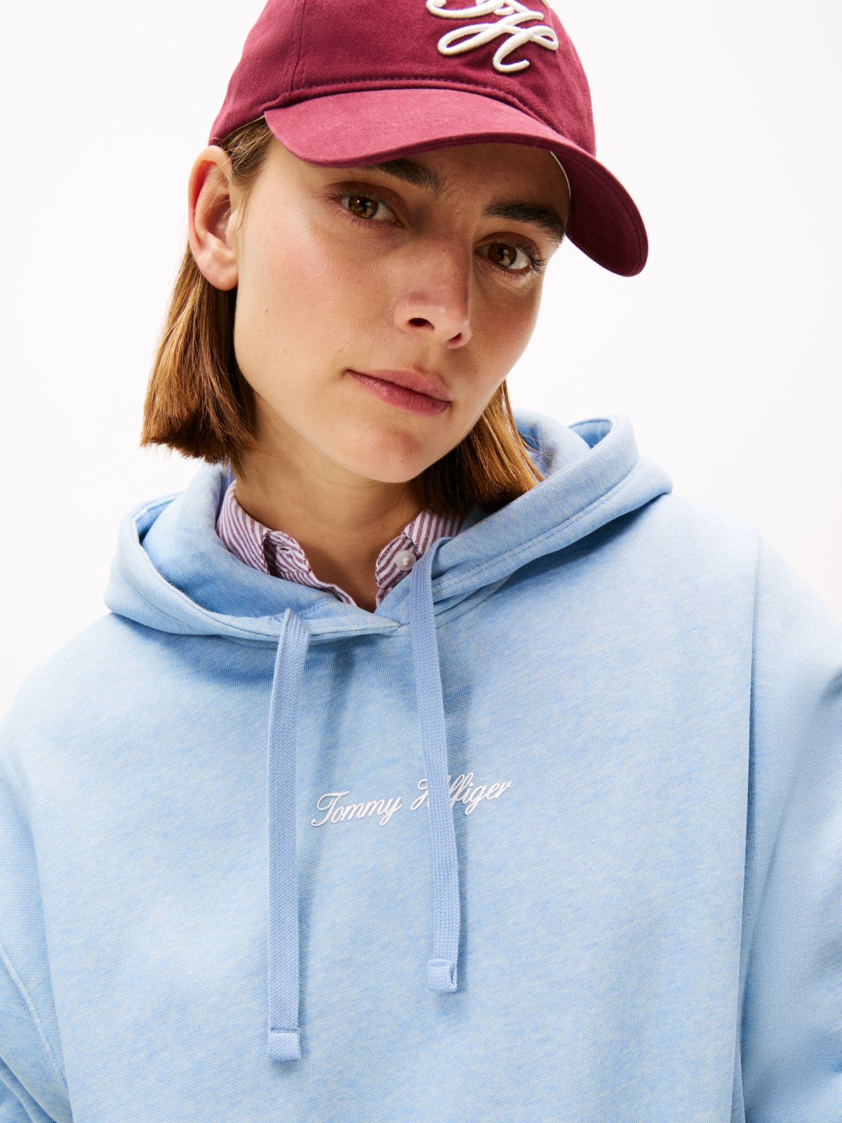 Textured Logo Relaxed Hoody — Blue