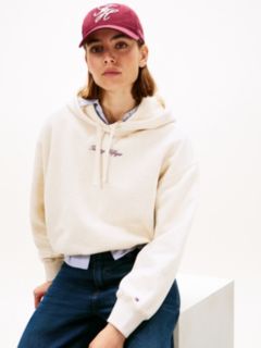 Textured Logo Relaxed Hoody — Beige 2