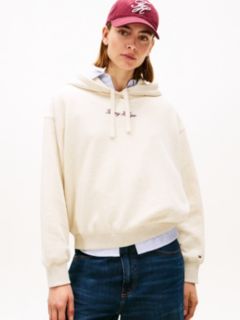 Textured Logo Relaxed Hoody — Beige 1