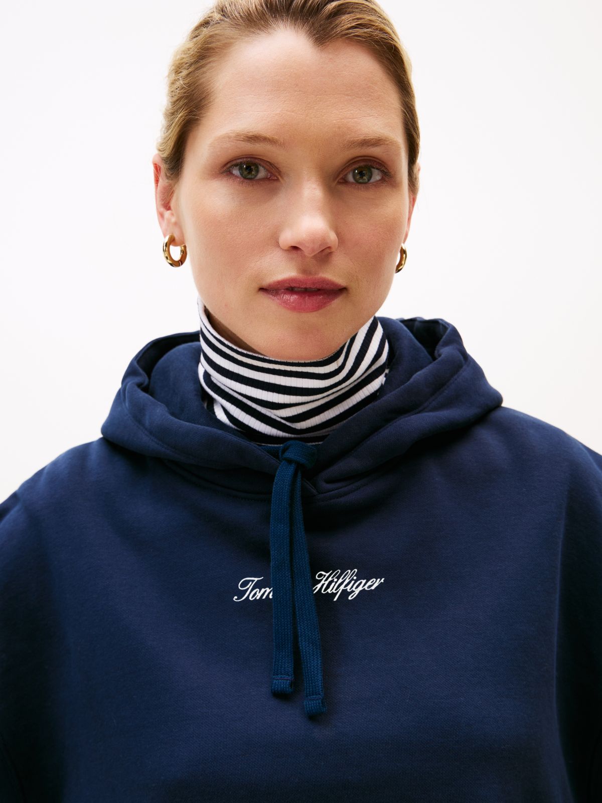 Textured Logo Relaxed Hoody — Blue