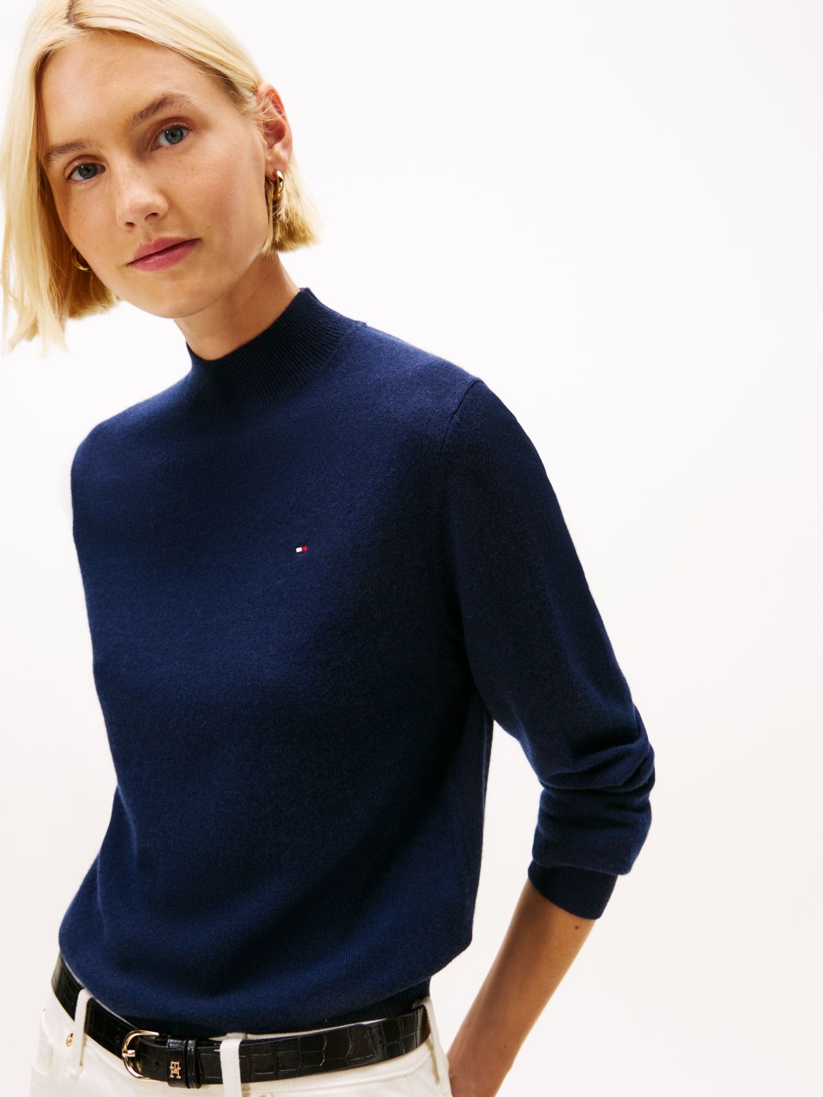 Mock Neck Jumper With Cashmere — Blue