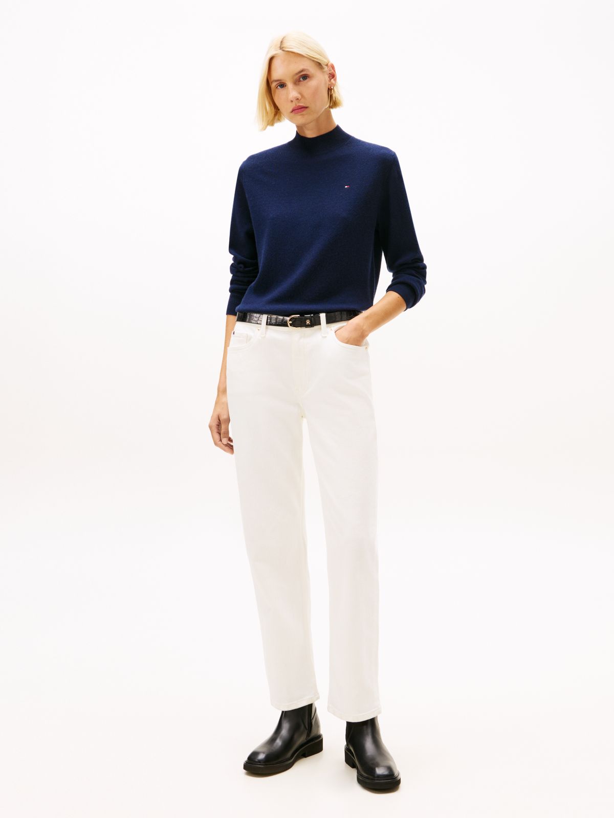 Mock Neck Jumper With Cashmere — Blue