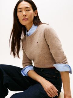 Crew Neck Jumper With Cashmere — Brown 2