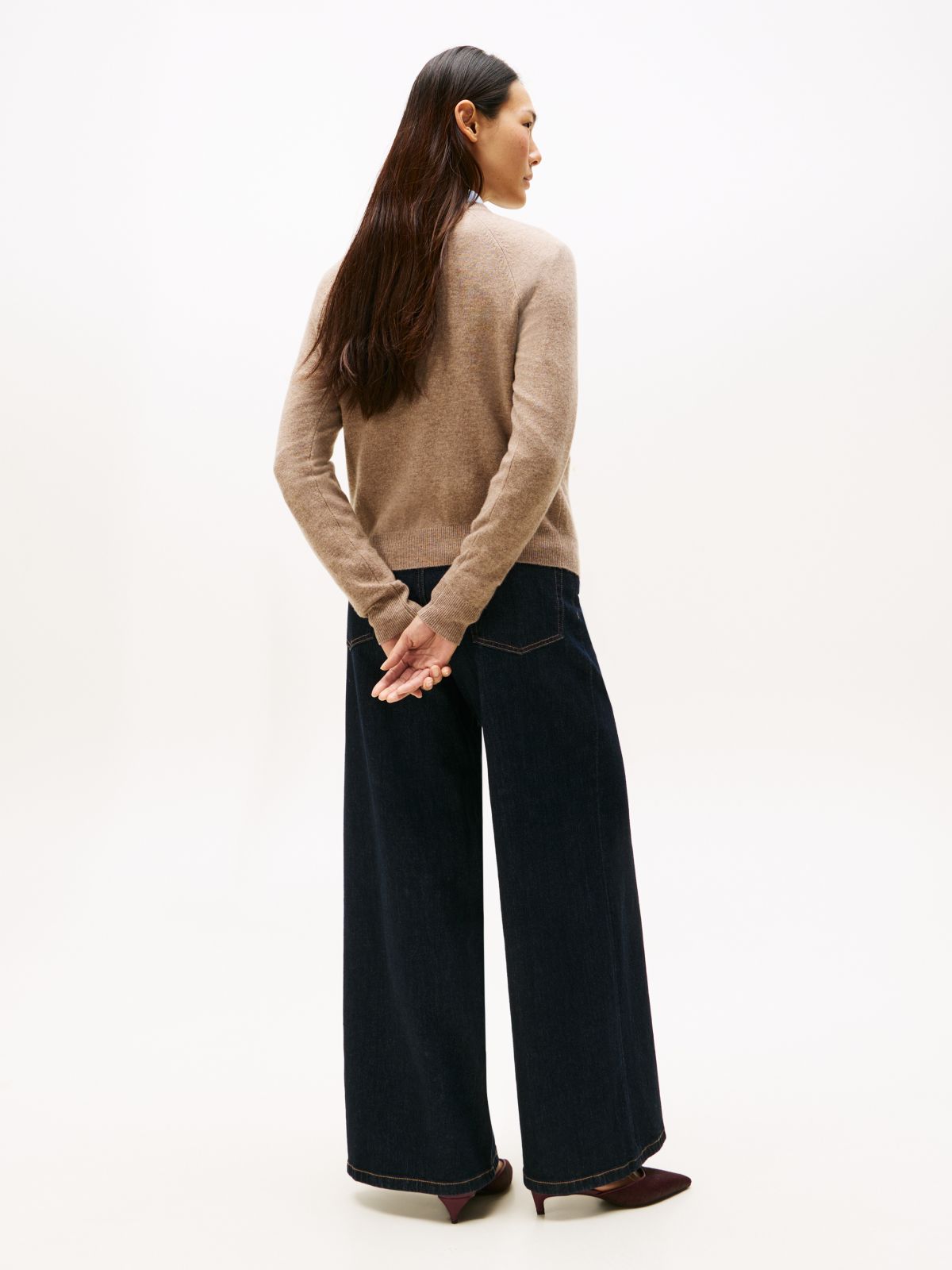 Crew Neck Jumper With Cashmere — Brown