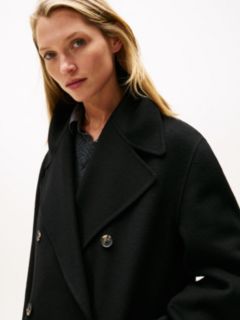 Wool Blend Double Breasted Peacoat — Black 2