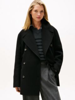 Wool Blend Double Breasted Peacoat — Black 3