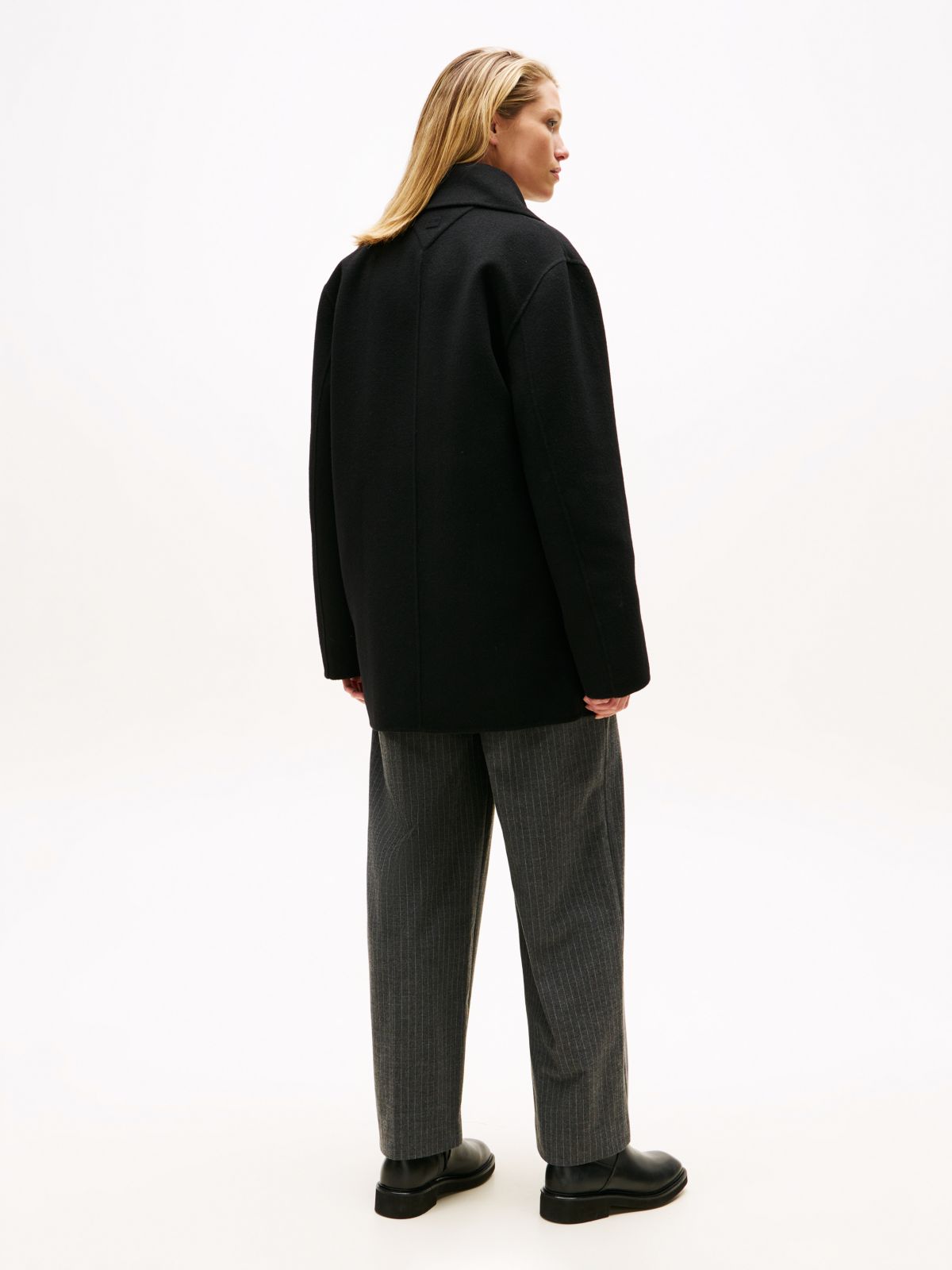 Wool Blend Double Breasted Peacoat — Black