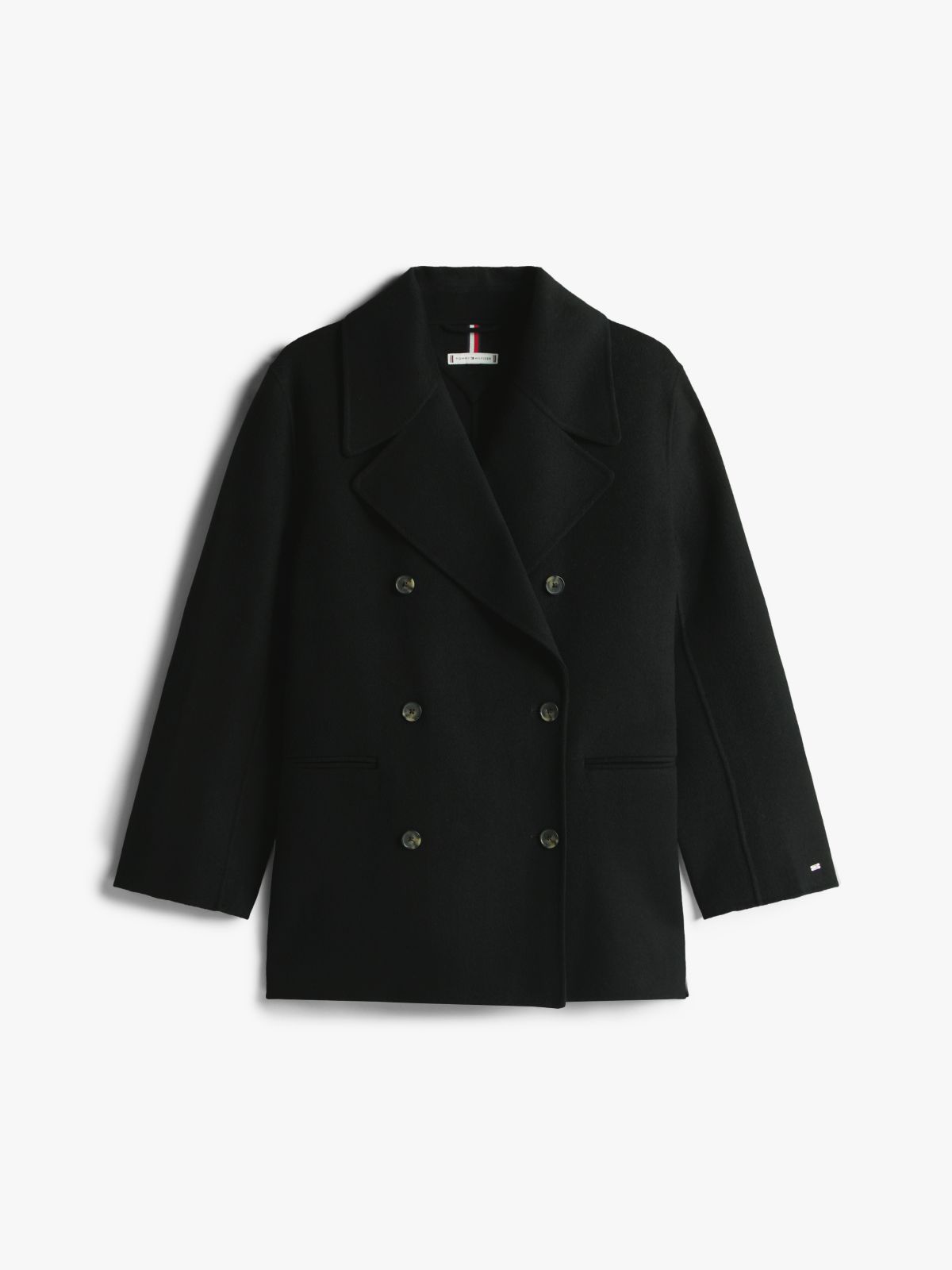 Wool Blend Double Breasted Peacoat — Black