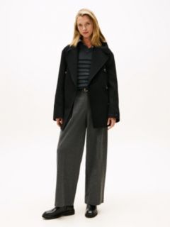 Wool Blend Double Breasted Peacoat — Black 1