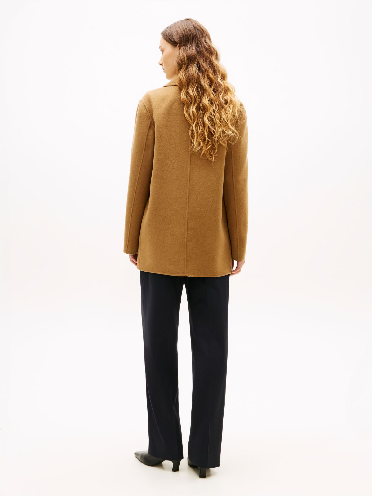 Wool Blend Double Breasted Peacoat — Brown