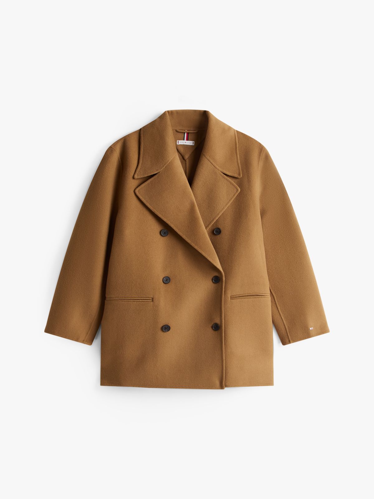 Wool Blend Double Breasted Peacoat — Brown