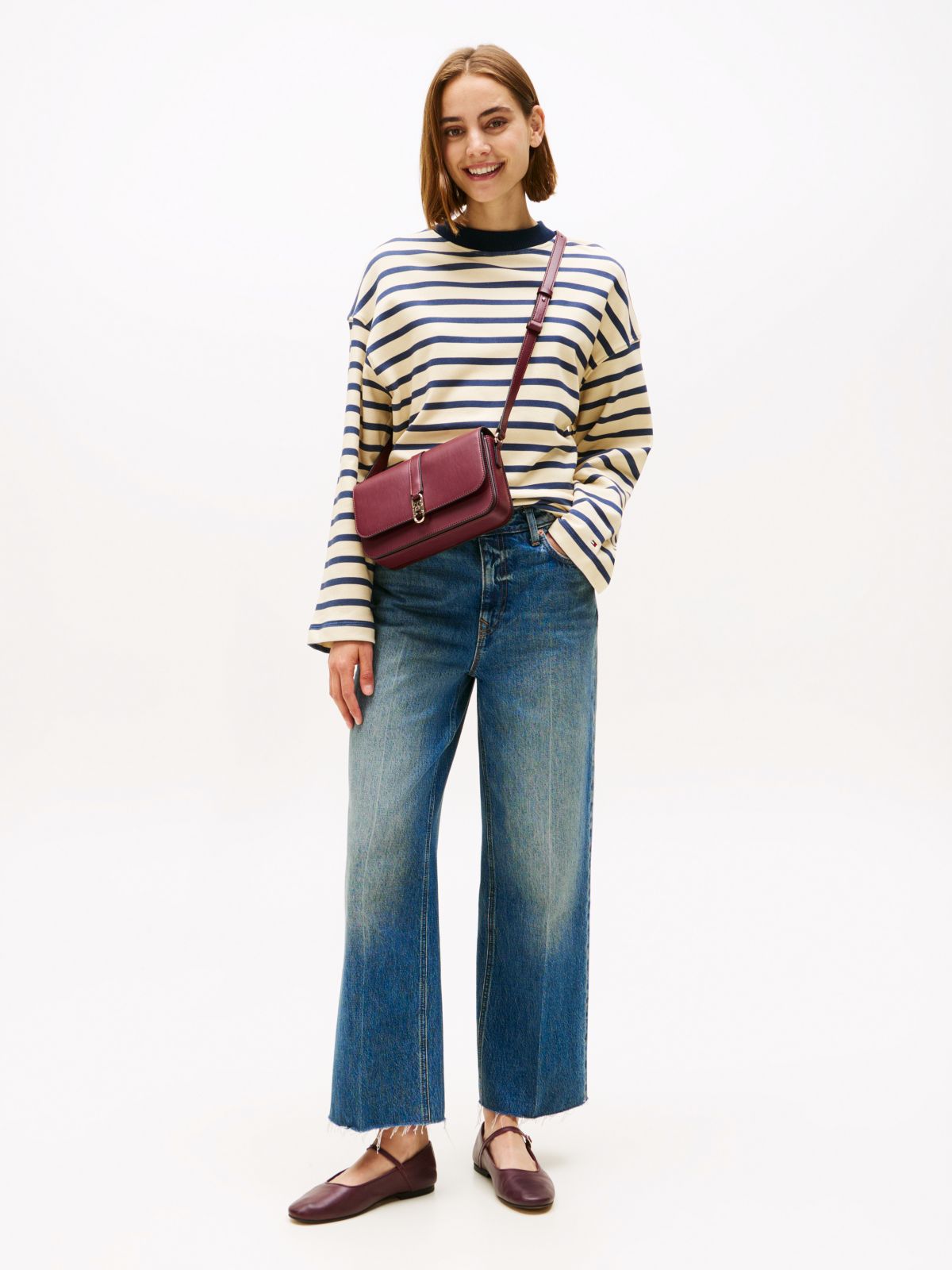 Gold-Tone Button Stripe Sweatshirt — Multi