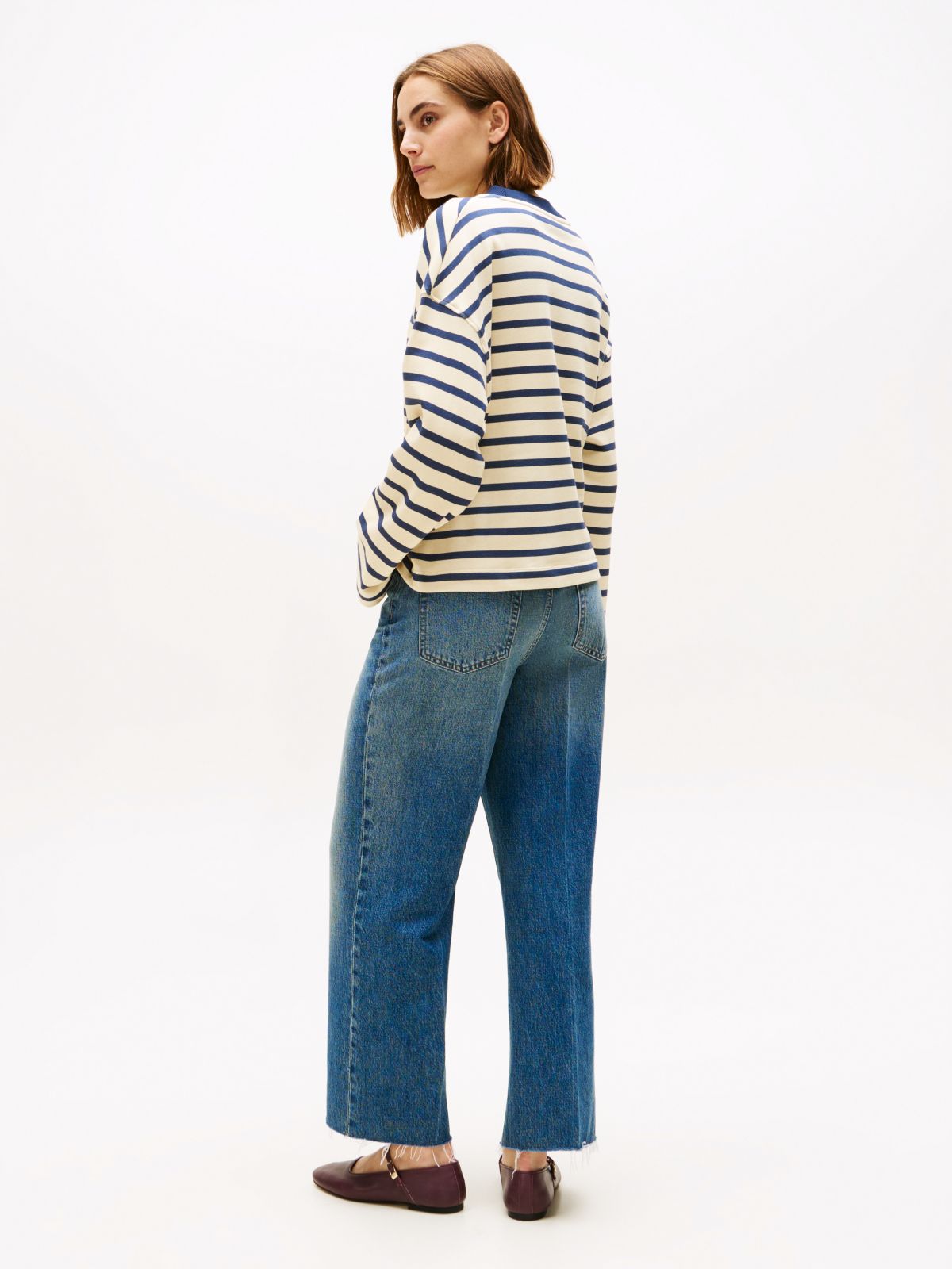 Gold-Tone Button Stripe Sweatshirt — Multi