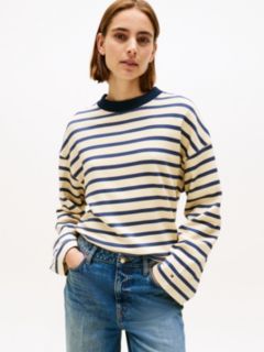 Gold-Tone Button Stripe Sweatshirt — Multi 1