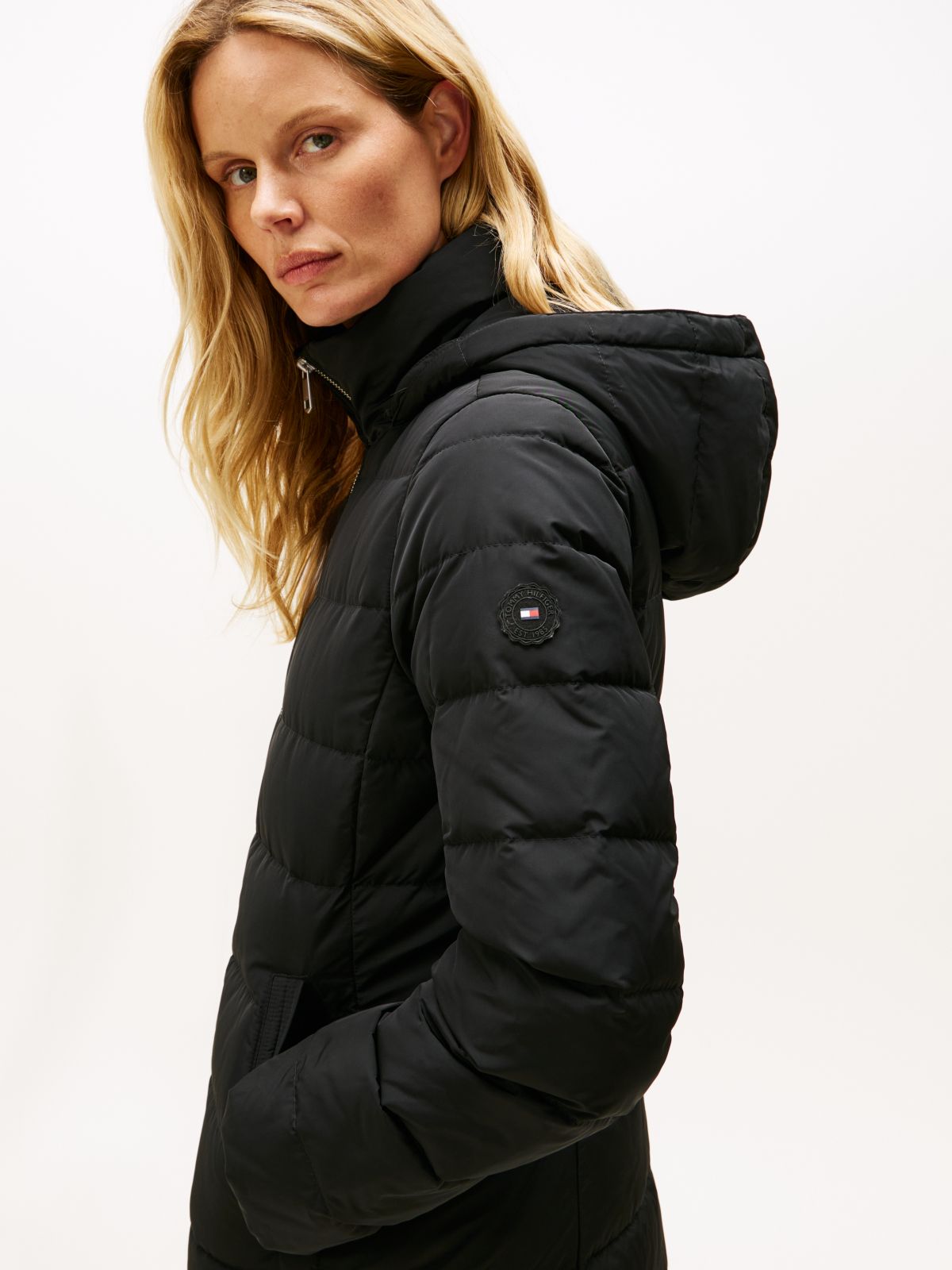 Faux Fur Hood Down Puffer Coat — Black
