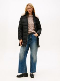 Faux Fur Hood Down Puffer Coat — Black 1