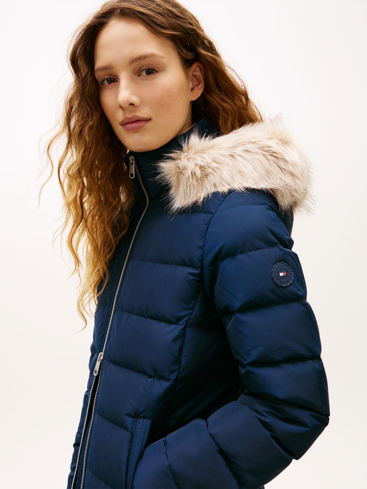 Faux Fur Hood Down Puffer Coat — Brown