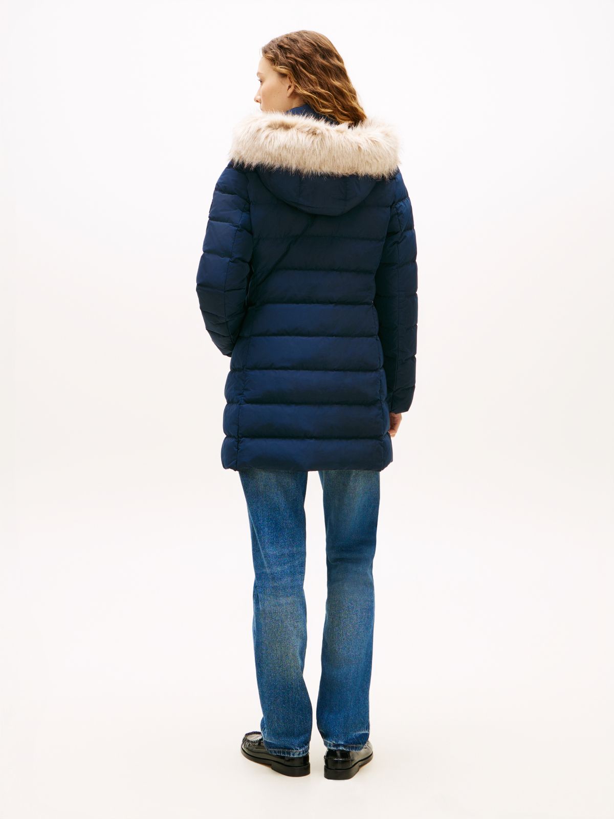 Faux Fur Hood Down Puffer Coat — Brown