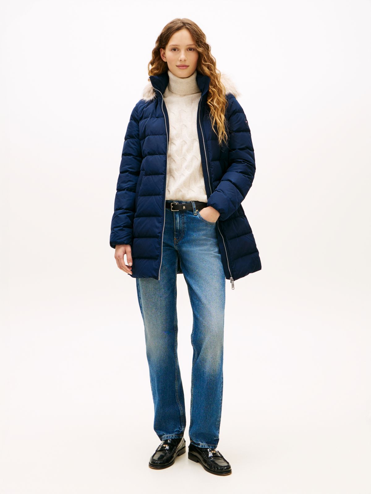 Faux Fur Hood Down Puffer Coat — Brown