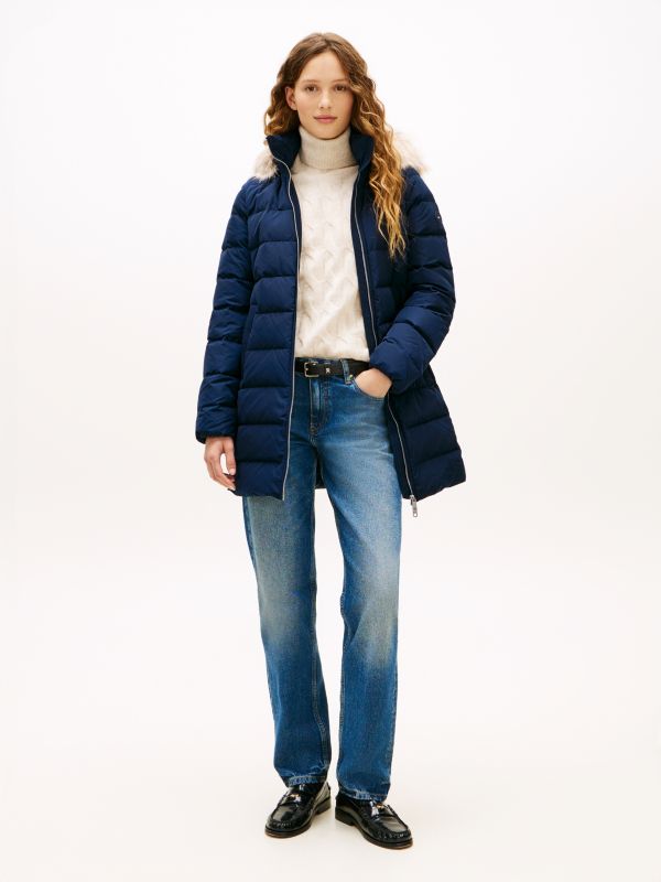 Faux Fur Hood Down Puffer Coat — Brown