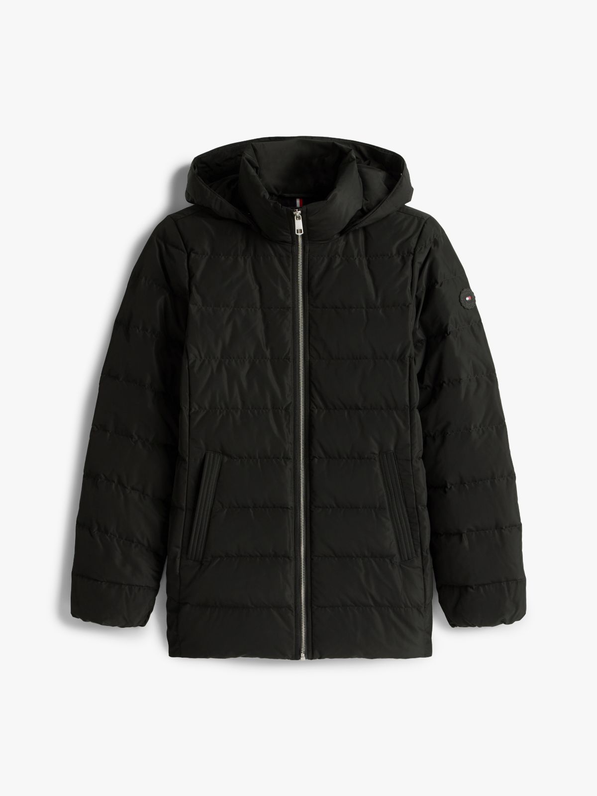 Faux Fur Hood Down Puffer Jacket — Black