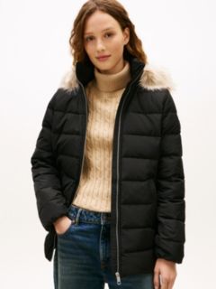 Faux Fur Hood Down Puffer Jacket — Black 1