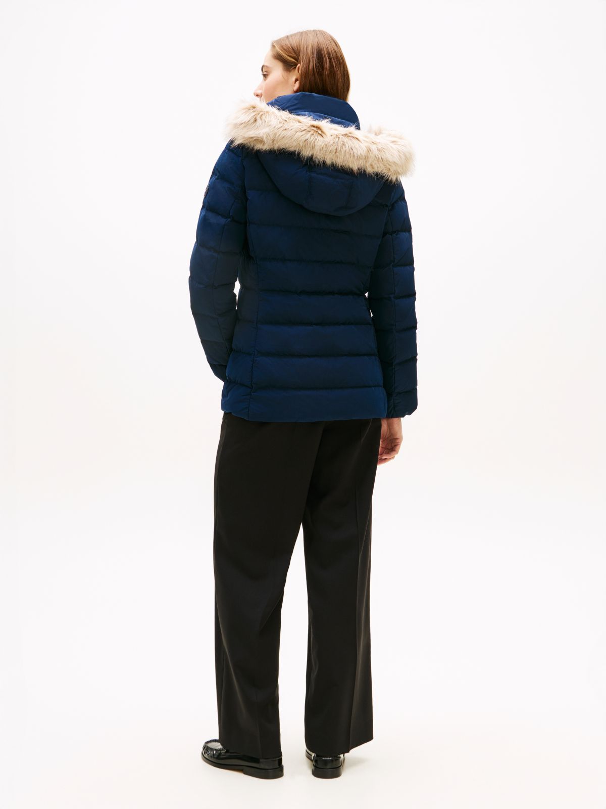 Faux Fur Hood Down Puffer Jacket — Blue