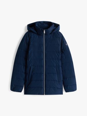 blue faux fur hood down puffer jacket for women tommy hilfiger
