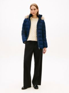 Faux Fur Hood Down Puffer Jacket — Blue 1