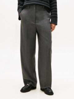 Pinstripe Oversized Straight Trousers — Grey 2